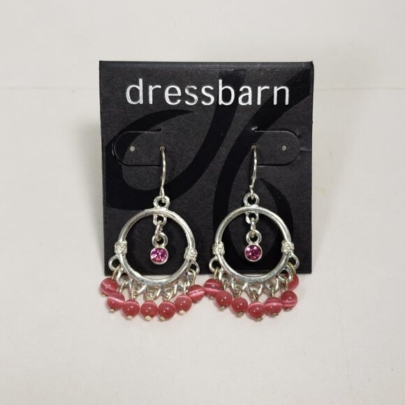 2/$30 Silver tone Pink Dangling Beads & sparkling Crystal Drop Earrings Jewelry - Picture 6 of 7